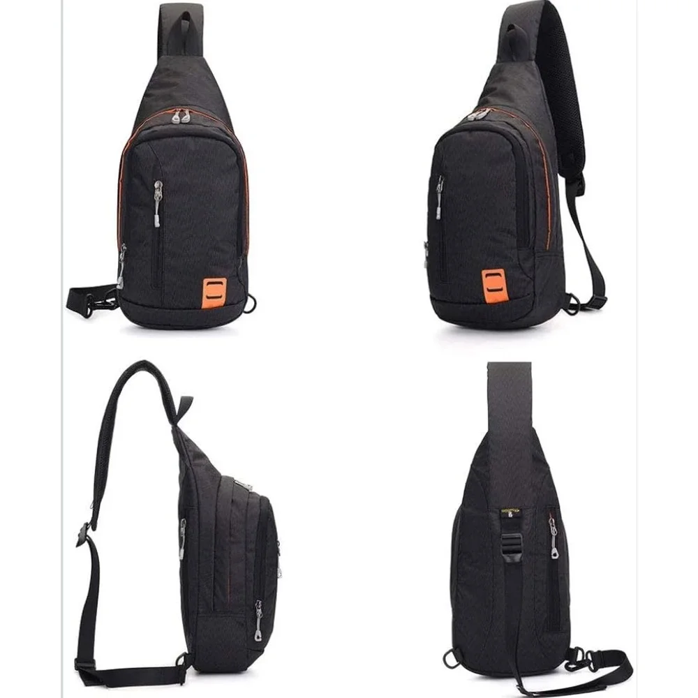 YINGLANG Black Orange Sling Bag Chest Pack Crossbody Messenger Backpack Travel‎